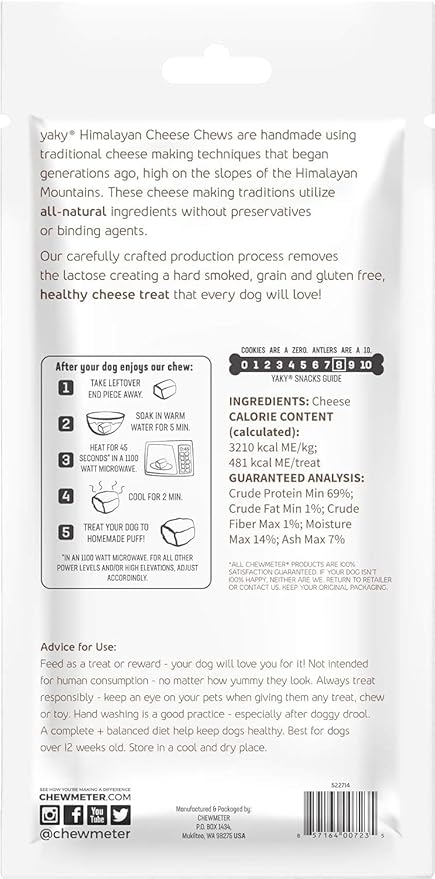 Chewmeter Himalayan Yaky Cheese Chew, 100% Natural, Long Lasting, Gluten Free, Healthy & Safe Dog Treats, Lactose & Grain Free, Protein Rich, Stain Free, X-Large, For Dogs 55 Lbs & Over, 5.3 oz