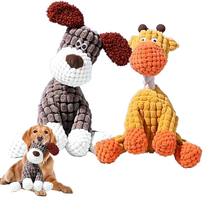Drkicsy Indestructible Dog Toy, Durable Plush Dog Toys for Aggressive Chewers, Dogs Squeaky Chew Toys for Small Medium Large Dogs Indoor Puppy Teething (Brown & Orange)