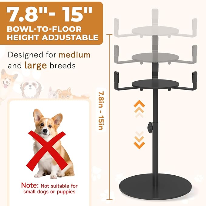 2 Pack Extra-Stable Elevated Dog Bowl Stand, Adjustable Height 8-16in, Width 6-10in, Tall Single Lifted Food Holder for Large Medium Size Breeds, Metal Non-Slip Raised Dish Riser Pet Water Feeder