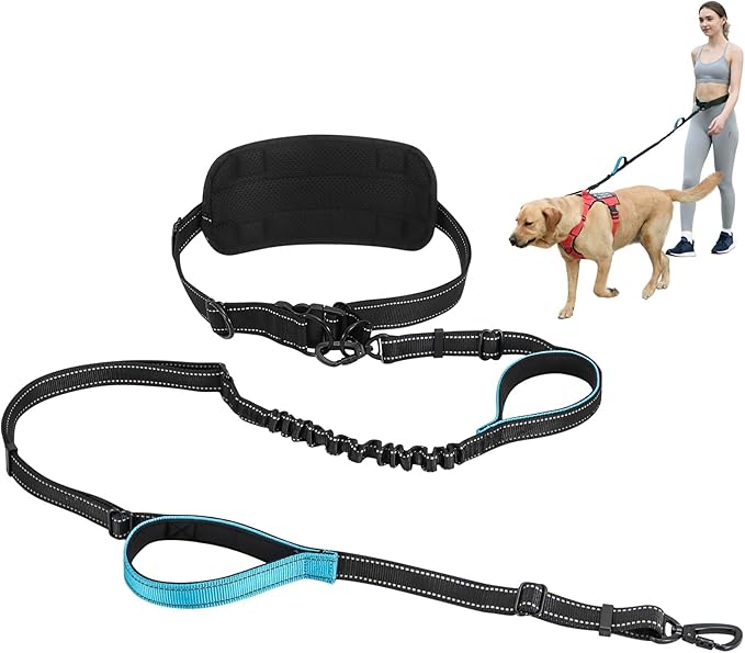 Hands Free Dog Leash, Waist Bungee Leash for Large Dogs, 6-8ft Adjustable Heavy Duty Leashs(50-120 lbs)