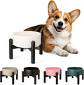 Raised Ceramic Dog Bowl - Elevated Food Water Dish with Stainless Steel Stand - for Small to Medium Dogs - 6 Inch - 2 Cups (28.75 fl oz) - White