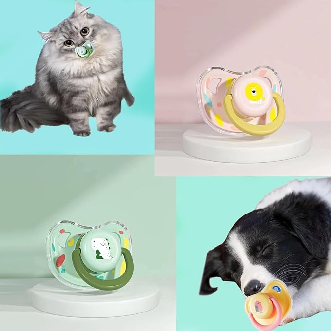 Cats Dog Soft Silicone Pacifier Small Pet Pacifier Chew Toy Pet Chew Toy Animal Accessories Decoration (Green+Pink)