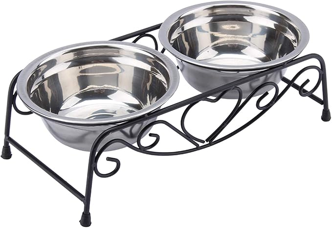 Elevated Dog Bowls, Double Stainless Steel Pet Feeder with Iron Stand for Small and Medium Dogs & Cats, Raised Food and Water Bowls for Better Digestion and Comfort