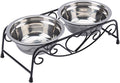 Double Dog Bowls Elevated, 26×14×8.5cm Elevated Dog Bowls with Stand, Stainless Steel Raised Dogs Bowl, for 20-28cm Shoulder Height Pets