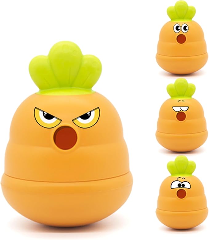 Interactive Treat Dispensing Dog Toy,Natural Rubber Chew Toy for Dog,Carrot Shaped Roly-Poly Toy Design,Fillable Food Puzzle Ball for Small and Medium-Sized Dogs
