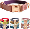 PETDURO Personalized Dog Collar Pink Purple Soft Velvet for Large Medium Small Boy Girl Dogs - Custom Collar with Name Phone Engraved on Rose Gold Metal Buckle - Add Leash Bow Set via Customize Now