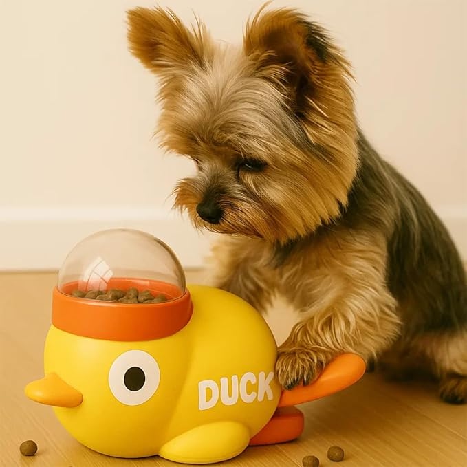 Duck Pet Feeder for Dogs with 3 Lids, Yellow Duck Treat Dispenser Interactive Puzzle Feeder for Dog Cat, Durable Anti-Gulping Slow Feeding Enrichment for Small Medium Pet (Yellow, 2PCS)