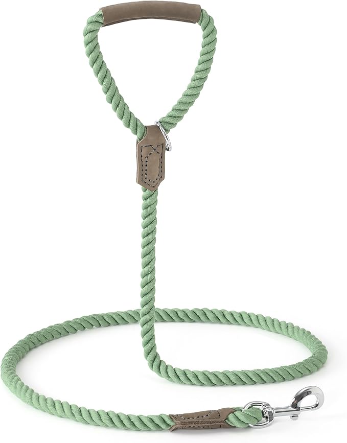 Mile High Life Dog Leash, Braided Cotton Rope Leashes with Leather Handle - Heavy Duty Metal Clasp, 6FT, 1/2" Thick - Wedding, Walking & Training Leash for Small Medium Large Dogs (Kashmir)