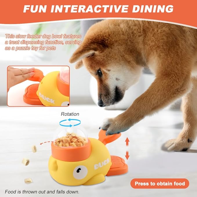 Duck-Shaped Interactive Slow Feeder Dog Toy - Press-Tail Puzzle Feeder with Adjustable Opening, Prevents Bloating & Boredom for Small/Medium Dogs & Cats