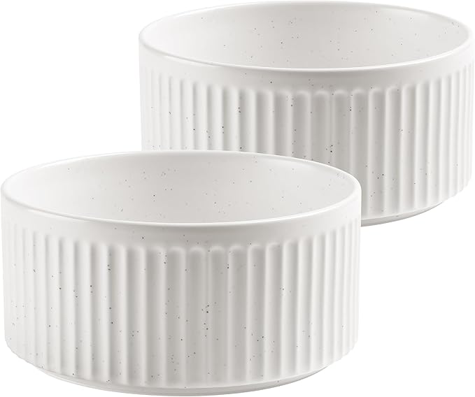 Non-Slip Ceramic Dog Bowls,6" Dog Food and Water Bowl Set with Silicone Base, 32oz/4cups Weighted Flip-Proof Pet Feeding Bowl for Medium Dogs (Medium,White)