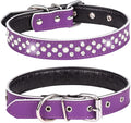 Rhinestones Dog Collar, Adjustable Sparkly Crystal Studded Genuine Leather Pet Dog Collar for Small and Medium Breeds (S fit Neck 11-13", Purple)