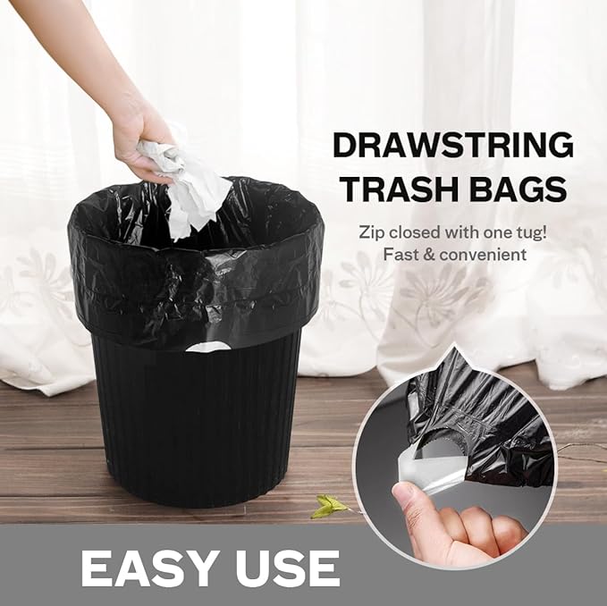 1.3 Gallon 80 Counts Strong Drawstring Trash Bags Garbage Bags by RayPard, 1, 1.2, 1.3 Gal Small Plastic Bags, Trash Can Liners for Home Office Kitchen Bathroom Bedroom, Waste Basket Liners (Black)