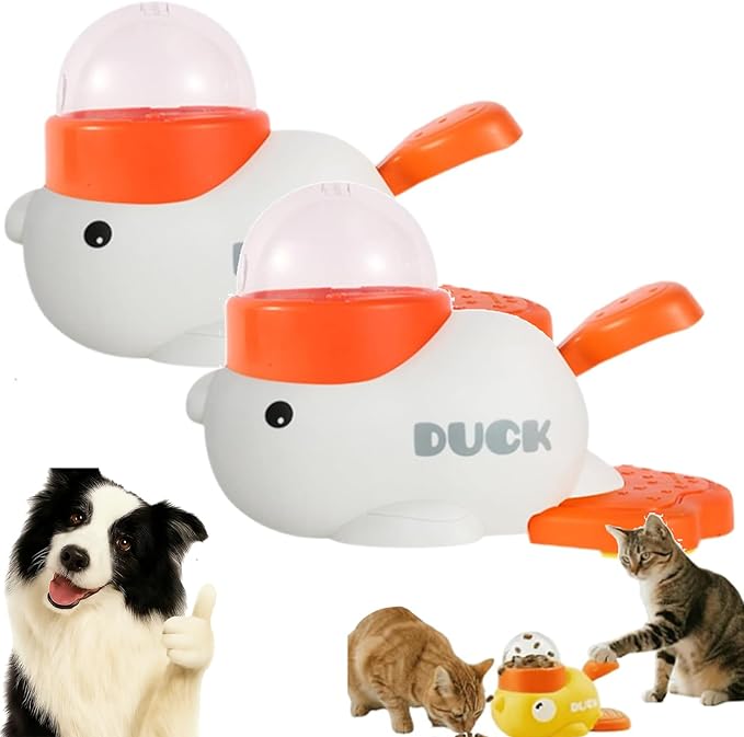 Ducky Cat Treat Dispenser, Interactive Duckie Cat Feeder, Little Yellow Duck Cat Toy Treat Feeder, Duck Dog Food Feeders, 2-in-1 Interactive Dog Puzzle Toy Slow Feeders for Cats & Dogs (2pcs White)