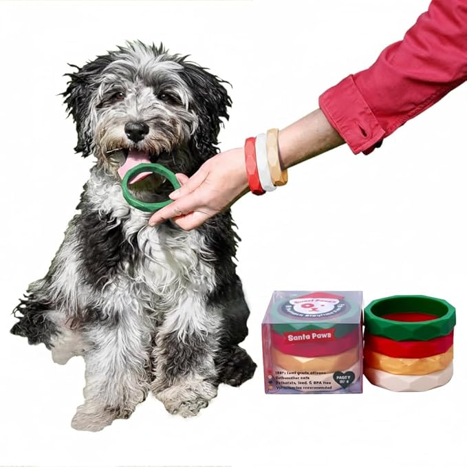 Puppy Teething Rings - 4 Pack, Bracelet Food Grade Silicone Chew Toys for Small Dogs-Medium Dog, Puppy Nipping Solution Toys, Chew Toys for Puppies 0-6 Months - Santa Paws