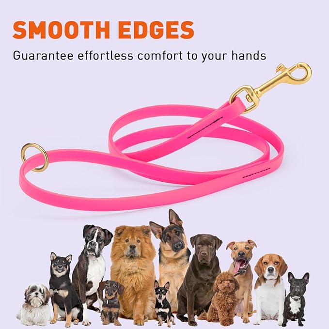 Viper Biothane K9 Working Dog Leash Waterproof Lead for Tracking Training Schutzhund Odor-Proof Long Line with Solid Brass Snap for Puppy Medium and Large Dogs 6ft, Passionfruit Pink
