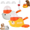 Dog Treat Dispenser Toy Interactive, Duck Cat Treat Dispenser, 2-in-1 Interactive Dogs Toys Food Puzzle Slow Feeder, Adjustable Slow Feeder for Dogs & Cats (White+Yellow)