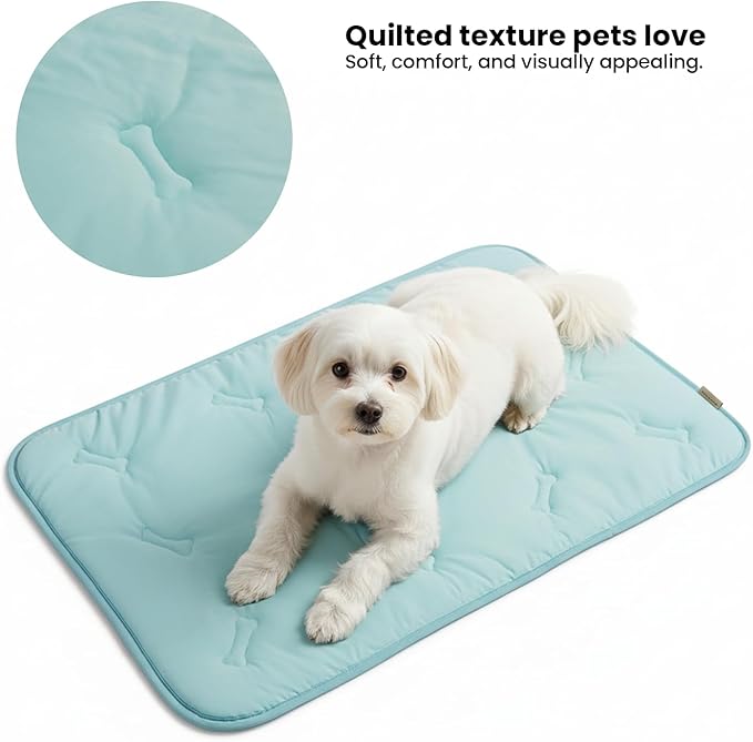 Pet Cooling Mat, 31" x 28.5" Self-Cooling Pad for Dogs or Cats, Soft Breathable, Pet-Safe, Portable & Durable Pet Mat for Crate, Trunk, Camping, Outdoors, Machine Washable, Sky Blue