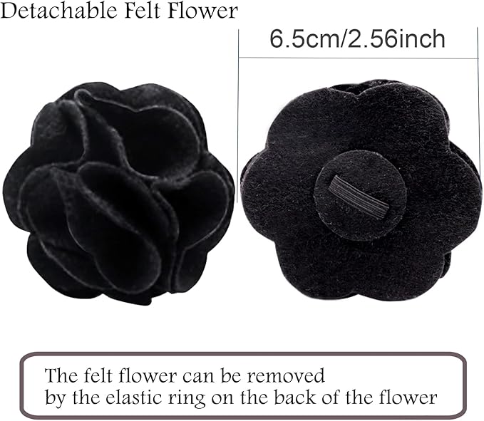 ARING PET Velvet Dog Collars, Black Soft Pet Collar with Detachable Felt Flower Metal Buckle for Puppy Small Medium Large Boy Girl Dogs-S