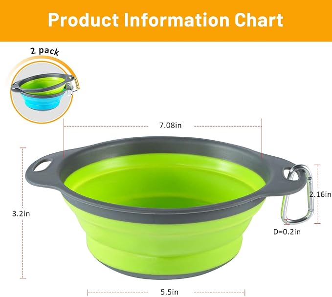 Collapsible Bowls, 2 Pack Large Size 47oz, BPA Free, Portable Travel Bowls for Dog/Cat