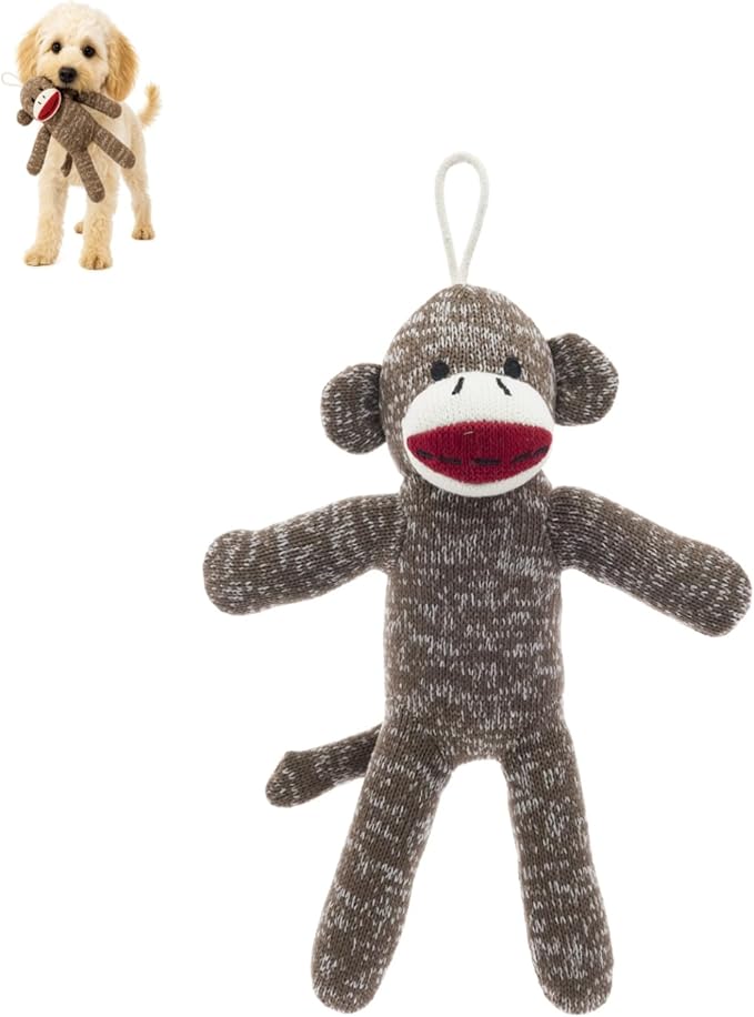 Cozy Buddy Sock Monkey Dog Toy – Soft Plush Dog Toy with Squeaker, Polyester Fiber, Cuddly Sock Monkey for Light Chewing. (Pack of 1)