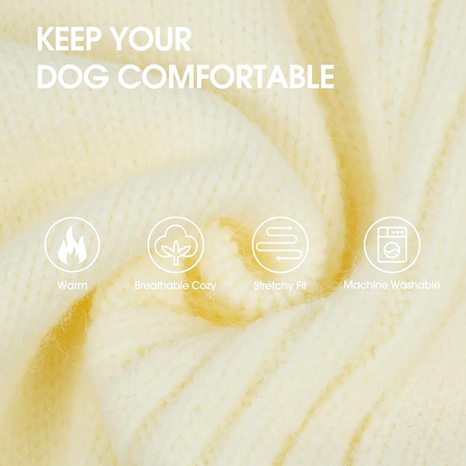 IECOii Great Dane Sweater,5XL Extra Large Sweater for Giant Breed Dogs in Winter,Turtleneck Cold Weather Knit Clothes,Machine Washable,Elastic Pullover for Saint Bernard,Mastiff (White,XXXXXL)
