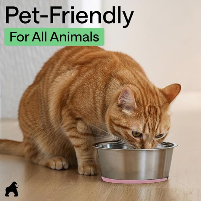 GORILLA GRIP Dog Bowls, Heavy Duty 304 Stainless Steel, Holds 4 Cups Each (32 fl oz) Food and Water Bowl for Feeding Dogs and Cats, Dishwasher Safe, Rust Resistant, BPA Free Rubber Base Set of 2 Pink