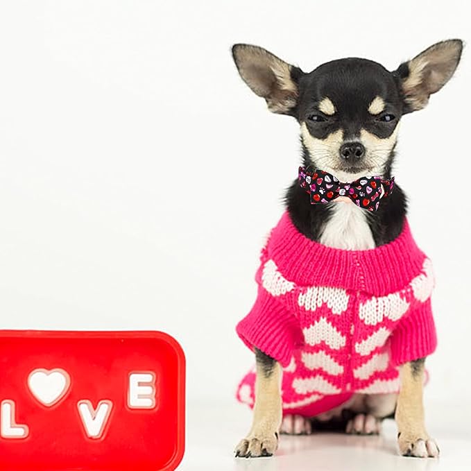 Elegant little tail Valentine's Dog Collar，Cute Heart Dog Collar with Bow for Small Dogs, Female or Male Adjustable Cotton Pet Collar Puppy for Small Medium Large Dogs