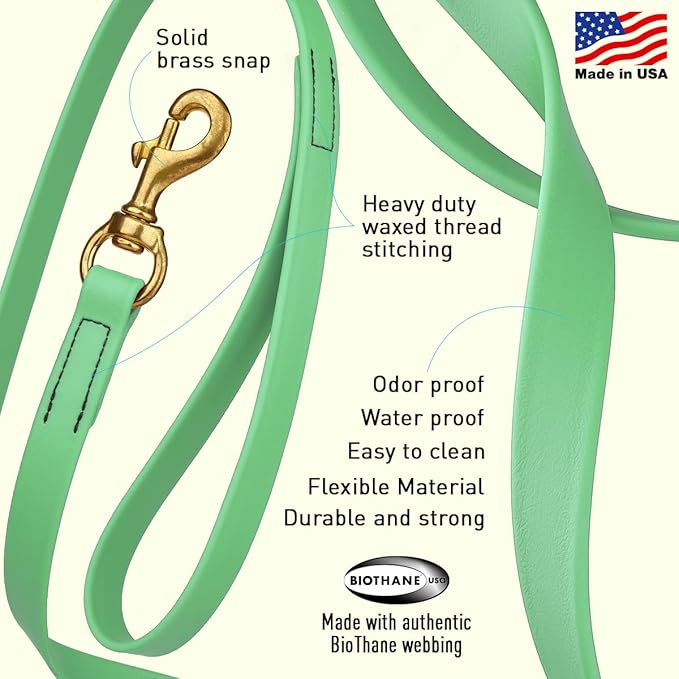 Viper K9 Biothane Working Dog Leash Waterproof Lead for Tracking Training Schutzhund Dog Sport & Search - Odor-Proof Long Line with Solid Brass Snap for Puppy Medium Large 3/4" x 20ft Sea Foam Green