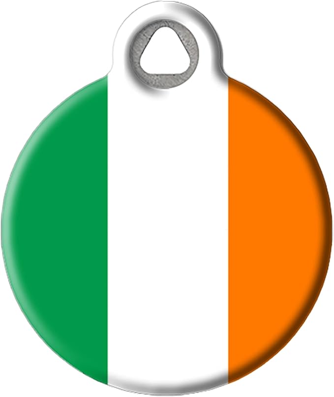 Dog Tag Art Irish Flag Personalized Pet ID Tag for Dogs and Cats, Silent Polymer Coated Stainless Steel Flag of Ireland Nametag with Customized Identification Information - Small .875" Diameter