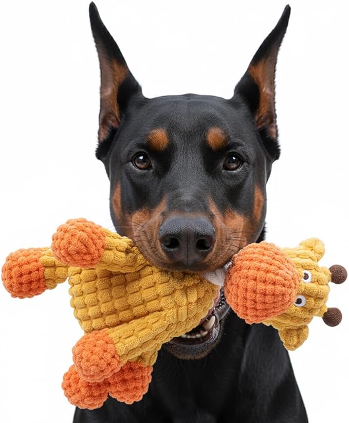 2026 New Interactive Dog Toy, Durable Dog Stuffed Toys for Aggressive Chewers, Interactive Squeaky Chew Teething Toys for Small Medium Large Dogs Puppy (Orange)