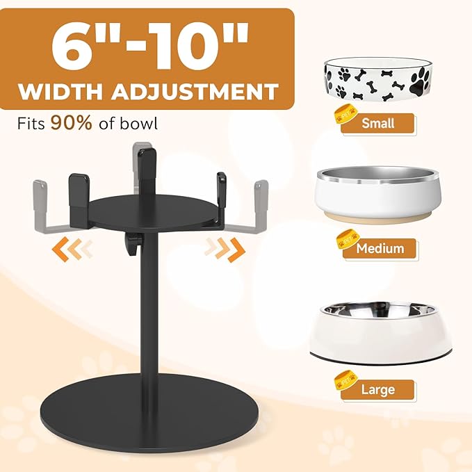 2 Pack Extra-Stable Elevated Dog Bowl Stand, Adjustable Height 8-16in, Width 6-10in, Tall Single Lifted Food Holder for Large Medium Size Breeds, Metal Non-Slip Raised Dish Riser Pet Water Feeder