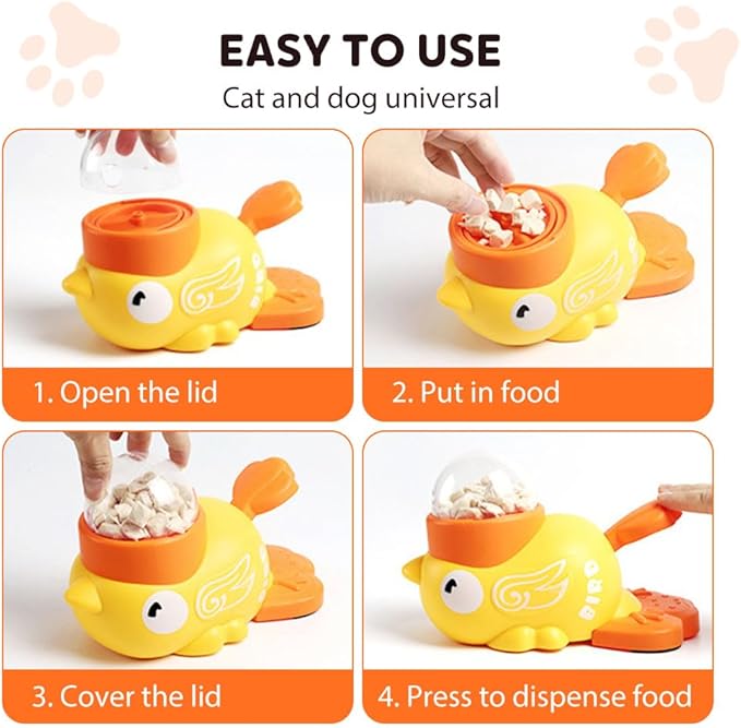 Duck Treat Dispenser for Dogs to Train Problem-Solving Skills, Duck Pet Feeder for Cats Dogs, 2-in-1 Interactive Dog Puzzle Toy & Slow Feeder for Small & Medium Dogs (Yellow)