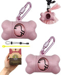 Dog Poop Pickup Bags Holder Dispenser with Standard-Sized Leak-Proof Scented Doggy Waste Bags and Carabiner with Safety Lock&Fastener Never Loose on Leash Lead Again (2 Holders 30 Bags, Pink)