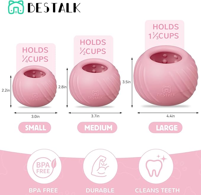 Long-Lasting Dog Lick Toy, Wobbly Dog Enrichment Lick Bowl to Keep Dogs Busy, Interactive Stuffable Dog Treat Feeder for Boredom, Silicone Treat Dispensing Chew Toy(Pink,S)