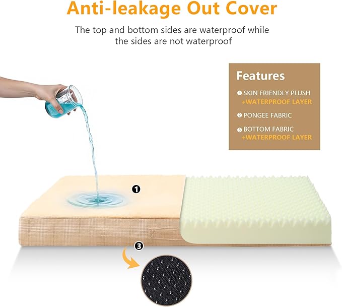 MIHIKK Washable Orthopedic Dog Bed for Large Dogs, XL Waterproof Pet Bed with Egg Crate Foam Strong Support, Machine Washable Cover & Anti-Slip Bottom & Durable Zipper 41x27(Light Brown)