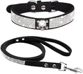 Cute Dazzling Sparkling Elegant Fancy Soft Suede Leather Bling Rhinestone Crystal Jeweled Pet Cat Dog Puppy Collar Dog Leash Combo Set (S(Neck 10-12.5"), Black-5)