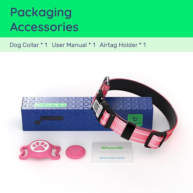 Airtag Dog Collar, Reflective Ultra-Durable Nylon Padded with QR Code Buckle & IP68 Waterproof Air Tag Holder Compatible for Apple AirTag, Comfortable for Small Medium Large Dogs(Black,M)
