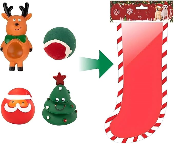Christmas Dog Chew Toys Set Dog Gift Toy with Christmas Stocking or Xmas Gift Box Dog Toys for Aggressive Chewers (Christmas Sock Type 5)