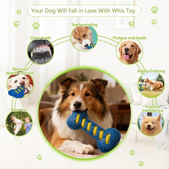 Dog Chew Toys 2 Pack for Aggressive Chewers,Durable Squeaky Medium-Sized Bone Medium, Large Breed to Keep Them Busy & Clean Teeth and Reduce Boredom or Stress Relief
