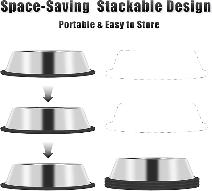 3Pcs Stainless Steel Dog Bowls Set - Non-Slip Food and Water Bowl 13 Oz - Dishwasher-Safe, Rust Resistant Metal Pet Bowls for Small/Medium/Large Sized Pets