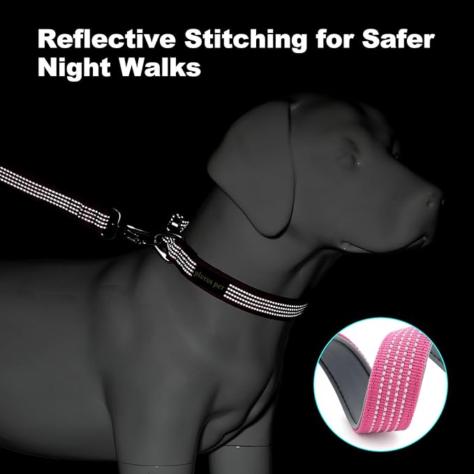 Plutus Pet Reflective Dog Collar with Aviation Aluminum Buckle, Neoprene Padded for Comfort, Lightweight, Heavy Duty Nylon Collar for Puppy Small Medium Large Dogs (Pink, XL)