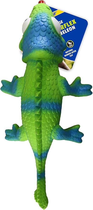 PetSport Naturflex Large Chameleon Latex Dog Chew Toy | All-Natural Soft, Squeaky, Non-Toxic Rubber Chew Toy | Safe for Indoor Play | 11"