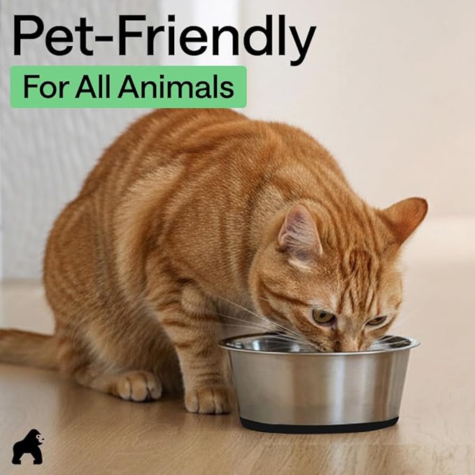 GORILLA GRIP Dog Bowls, Heavy Duty 304 Stainless Steel, Holds 1 Cup Each (8 fl oz) Food and Water Bowl for Feeding Dogs and Cats, Dishwasher Safe, Rust Resistant, BPA Free Rubber Base Set of 2 Black