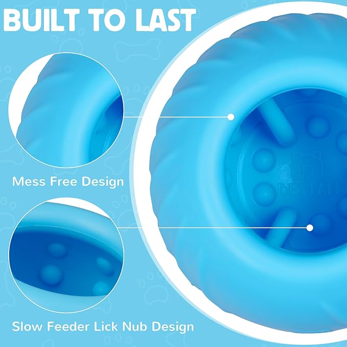 Long-Lasting Dog Lick Toy, Wobbly Dog Enrichment Lick Bowl to Keep Dogs Busy, Interactive Stuffable Dog Treat Feeder for Boredom, Silicone Treat Dispensing Chew Toy(Light Blue,S)