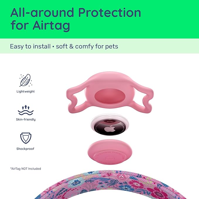 WhoseID Airtag Dog Collar,with Waterproof airtag Holder，Original Stylish Cute Pattern Design.QR Code ID Buckle，Comfortable Soft Cotton for Small Medium Large Dogs