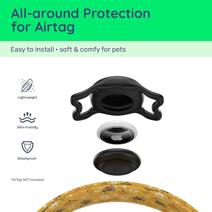 WhoseID Airtag Dog Collar,with Waterproof airtag Holder，Original Stylish Cute Pattern Design.QR Code ID Buckle，Comfortable Soft Cotton for Small Medium Large Dogs