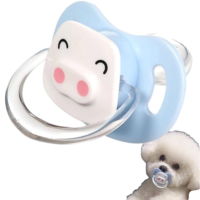 Pet Silicone Calming Pacifier, Dog Pacifiers for Small Dogs, Kitten Pacifiers, Puppy Teething Toys and Cat Chew Toys, Essential Pet Supplies, Puppy Essentials and Kitten Supplies (Blue Pig)