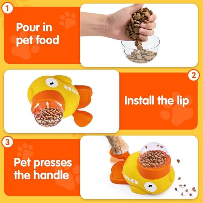 Interactive Cat Treat Dispenser, Slow Feeder Cat Puzzle Toy Duck Shaped Design