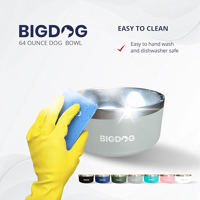 BIGDOG Large Dog Bowls, Stainless Steel, No Spill, 100 Ounce, White