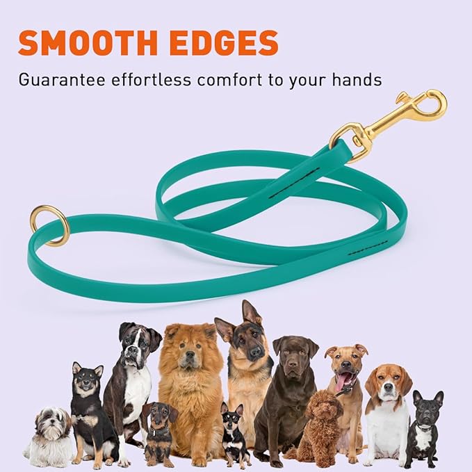 Viper Biothane K9 Working Dog Leash Waterproof Lead for Tracking Training Schutzhund Odor-Proof Long Line with Solid Brass Snap for Puppy Medium and Large Dogs 6ft, Blue Aqua